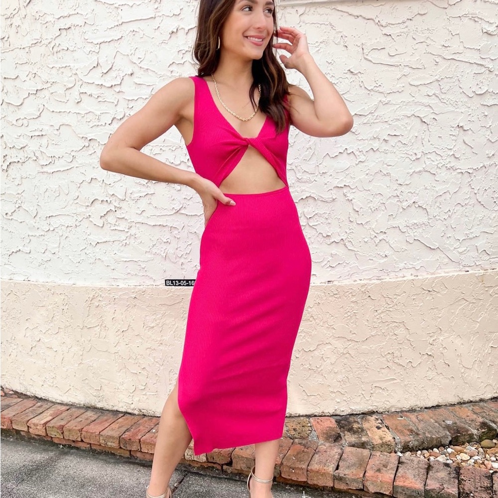 Boutique Hot Pink Ribbed Dress NWT